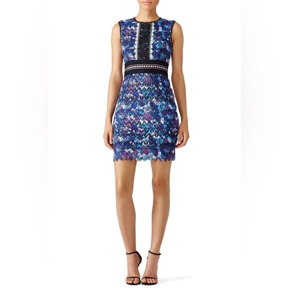 SALONI Trudi Sleeveless Chevron Lace Sleeveless Cocktail Dress Blue Multicolor 0 - Picture 15 of 16